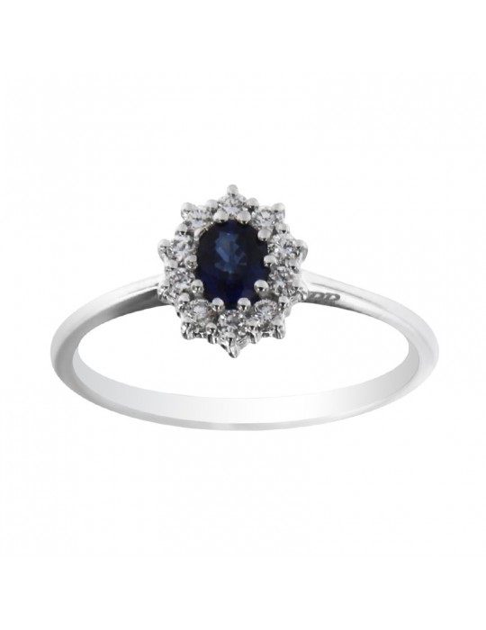 Anello Davite & Delucchi - Rosetta in Oro Bianco 18 carati con Diamanti Naturali e Zaffiro 0,35 ct - AA031927ZF