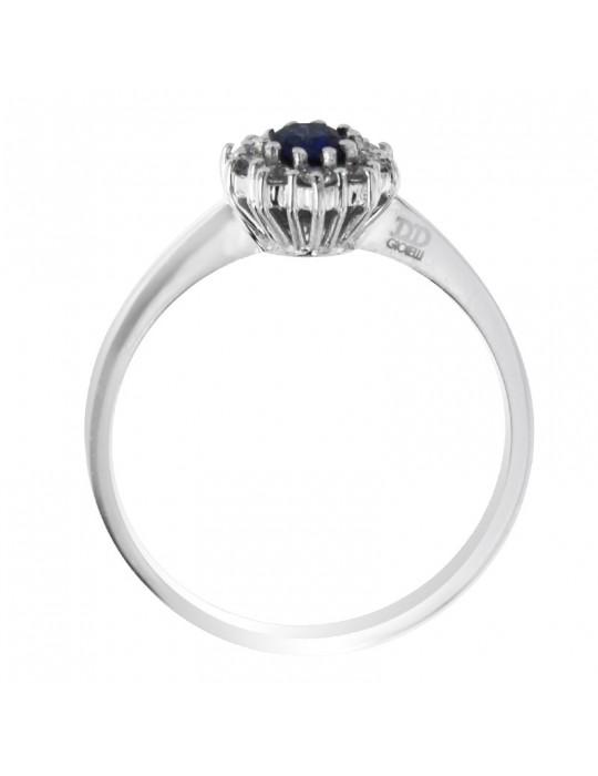 Anello Davite & Delucchi - Rosetta in Oro Bianco 18 carati con Diamanti Naturali e Zaffiro 0,35 ct - AA031927ZF