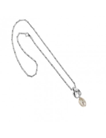 Chimento Necklace - Bamboo Classic in 18k White Gold with Pearl 45 cm - Mia - 0 2