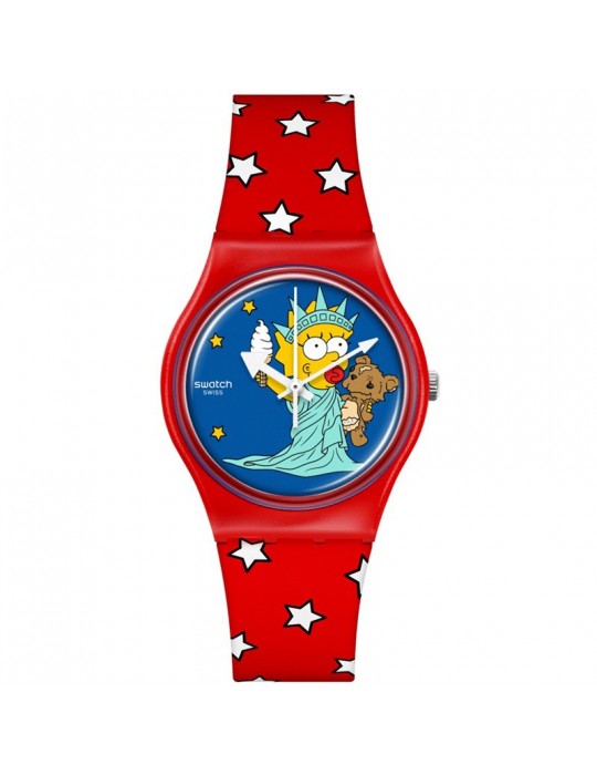 Swatch watch-Little Lady Liberty-Red 34mm-Maggie Simpson