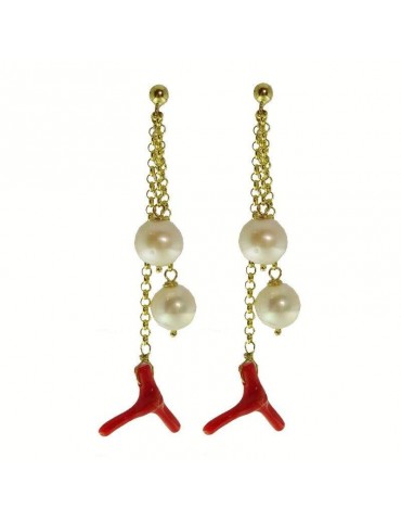 Orecchini Rajola - Palau - Gold - Corallo - Perle Bianche - 454476OR