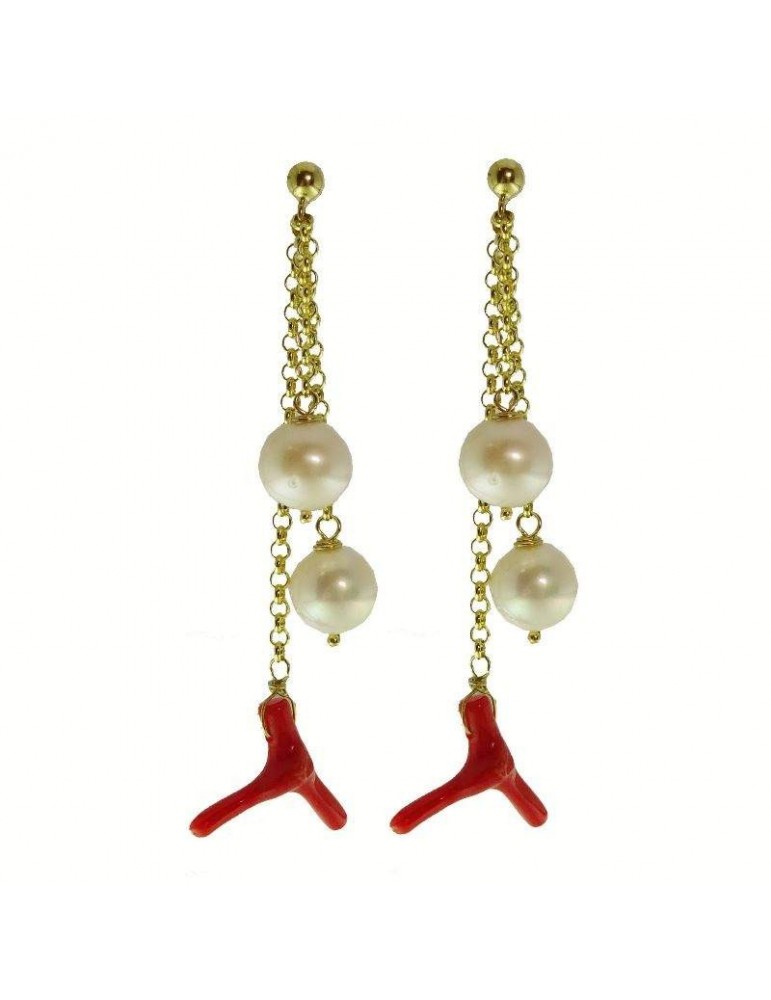 Rajola Earrings - Palau - Gold - Coral - White Pearls - 454476OR