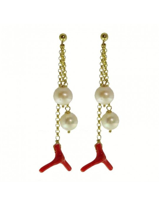 Rajola Earrings - Palau - Gold - Coral - White Pearls - 454476OR
