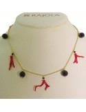 Rajola Necklace - Palau - Gold - Coral - Onyx Spheres - 454478
