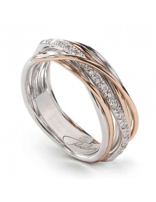 Anello Rubinia Donna - Filodellavita Classic 7 Fili in Argento 925% ed Oro Rosa 9 Carati con Diamanti Bianchi - Misura 22 - 0
