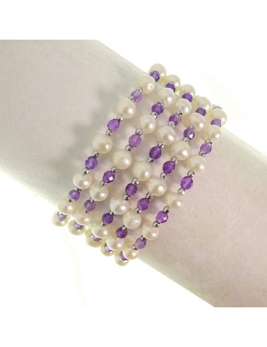 Rajola Bracelet - Cecilia -Multistrand-Amethyst-White Pearls-543992118