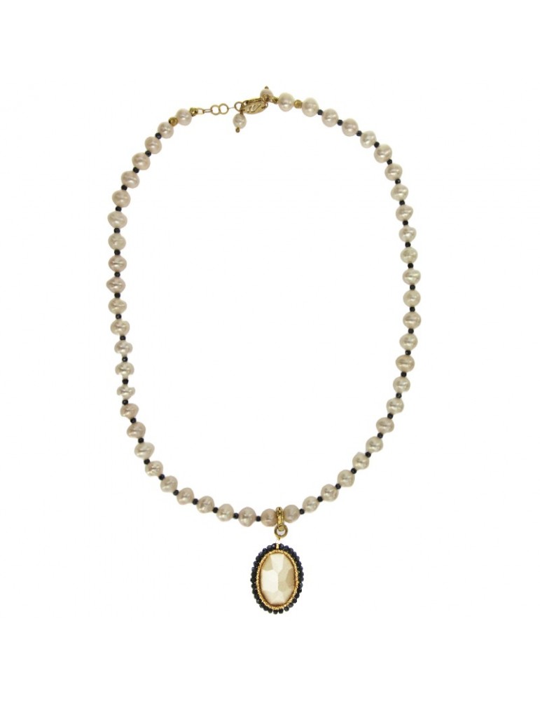 Collana Sikè - in Argento 925% Dorato -  Perle - Zirconi - SW110