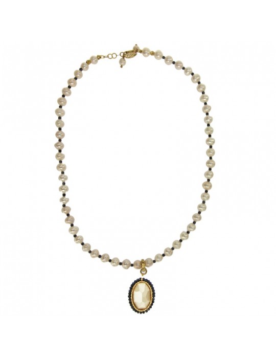 Collana Sikè - in Argento 925% Dorato -  Perle - Zirconi - SW110