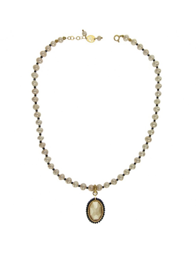 Sikè Necklace - in 925% Gold Plated Silver - Pearls - Zircons - SW110