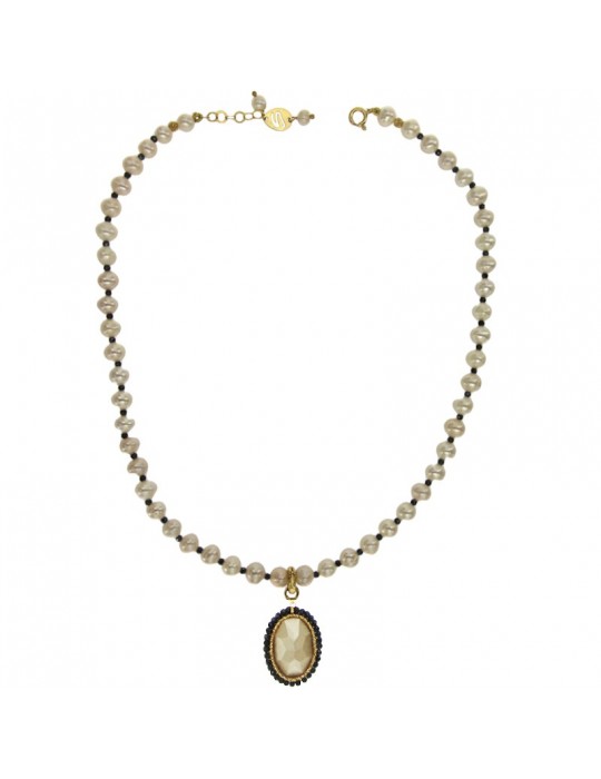 Sikè Necklace - in 925% Gold Plated Silver - Pearls - Zircons - SW110