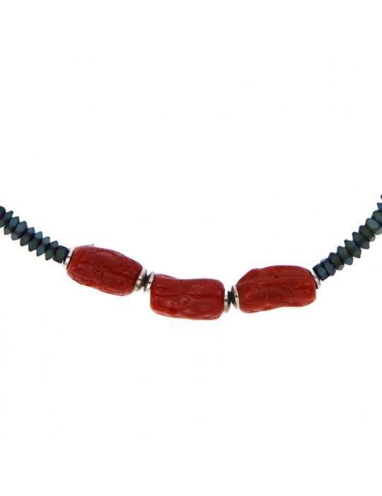 Bracciale Giadan - in Argento 925% -Ematite Verde-Corallo Rosso-B2RG75