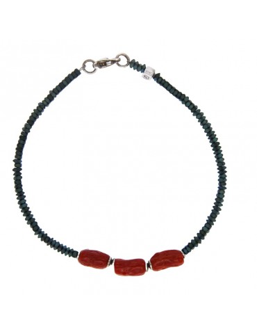 Bracciale Giadan - in Argento 925% -Ematite Verde-Corallo Rosso-B2RG75 2