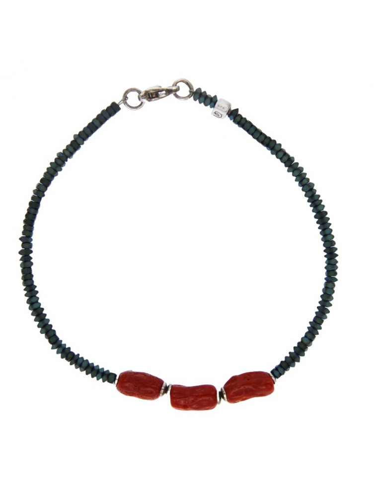 Bracciale Giadan - in Argento 925% -Ematite Verde-Corallo Rosso-B2RG75