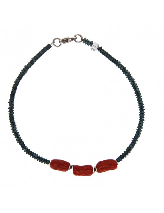 Bracciale Giadan - in Argento 925% -Ematite Verde-Corallo Rosso-B2RG75