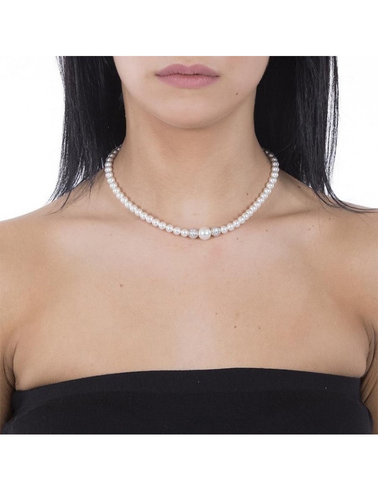 Boccadamo Necklace - Pearls - 925% Silver - Pearls - Diamond Spheres - GR649