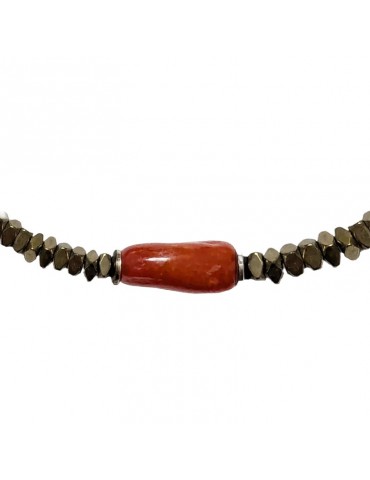 Bracciale Giadan - Argento 925% - Ematite Gold - Corallo Rosso -B6RG55