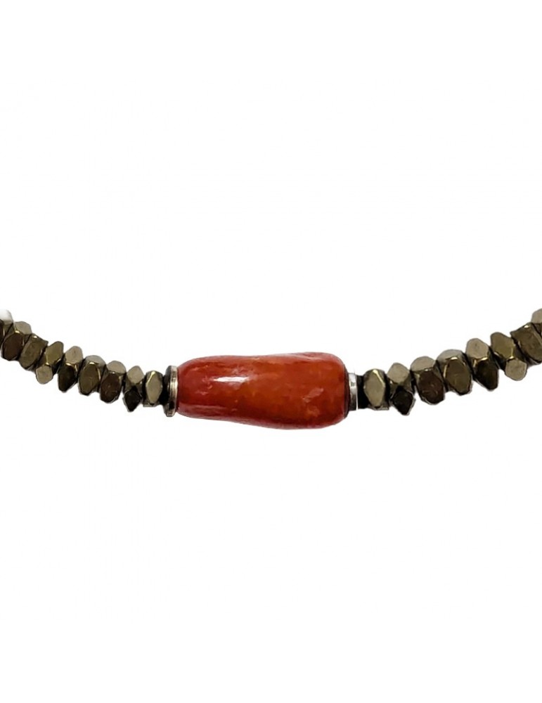 Bracciale Giadan - Argento 925% - Ematite Gold - Corallo Rosso -B6RG55