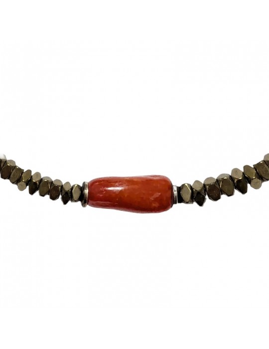 Bracciale Giadan - Argento 925% - Ematite Gold - Corallo Rosso -B6RG55