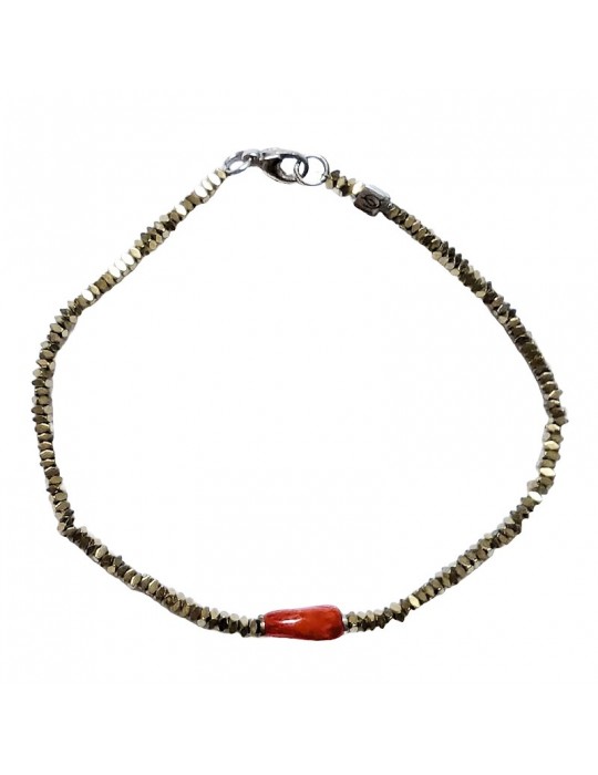 Bracciale Giadan - Argento 925% - Ematite Gold - Corallo Rosso -B6RG55