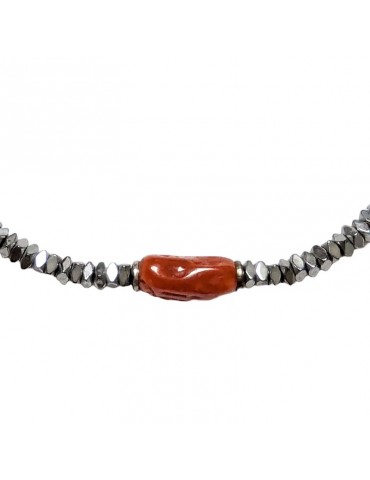 Giadan Bracelet - in 925% Silver - Silver Hematite - Red Coral - B3RG55