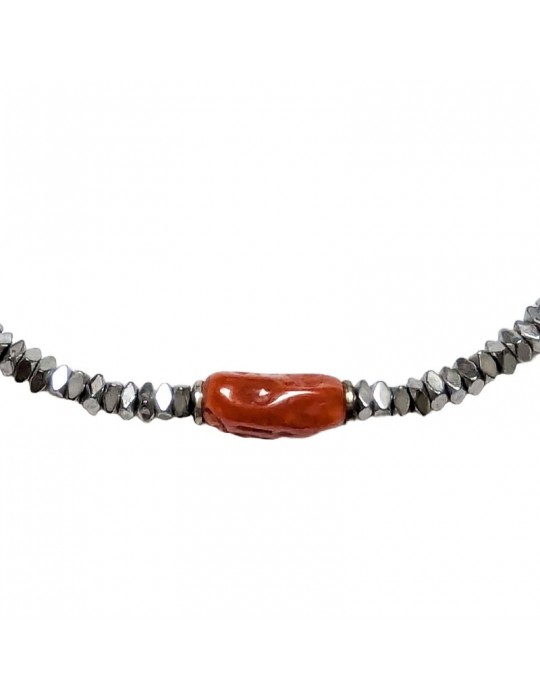 Bracciale Giadan - in Argento 925%-Ematite Silver-Corallo Rosso-B3RG55