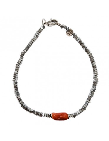 Giadan Bracelet - in 925% Silver - Silver Hematite - Red Coral - B3RG55 2