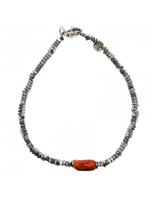 Bracciale Giadan - in Argento 925%-Ematite Silver-Corallo Rosso-B3RG55