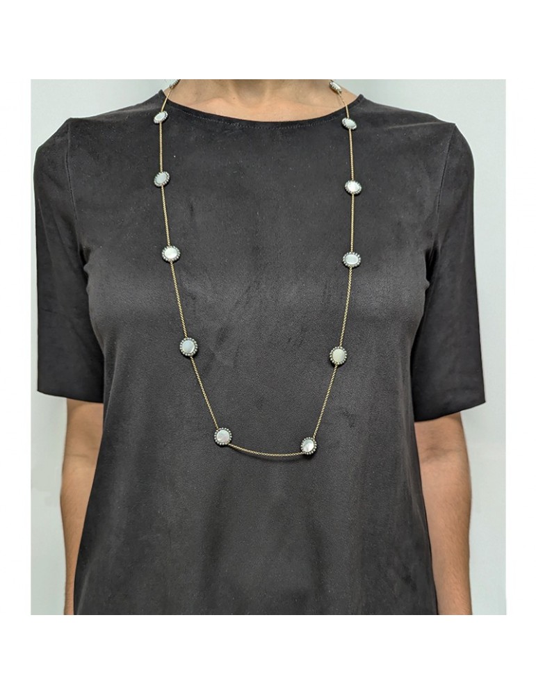 Sikè Necklace-in 925% Gold Plated Silver-Hematite-Mother of Pearl-ART613