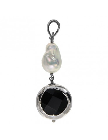 Della Rovere Pendant - 925% Silver - Baroque Pearl-Black Onyx-CIM076