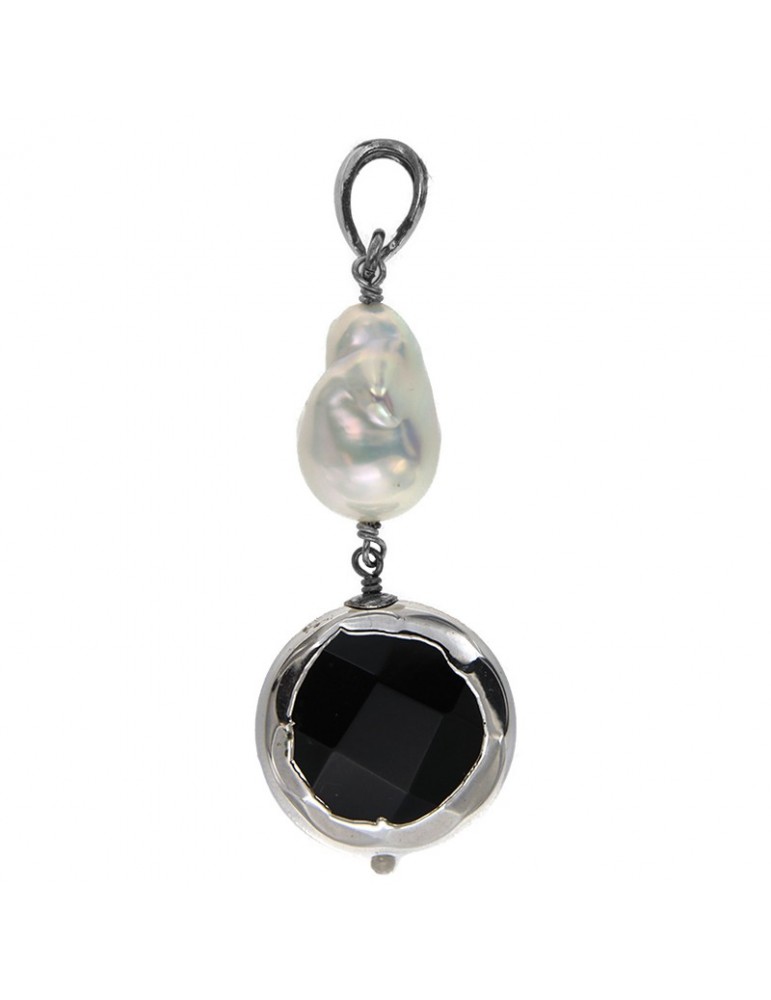 Della Rovere Pendant - 925% Silver - Baroque Pearl-Black Onyx-CIM076