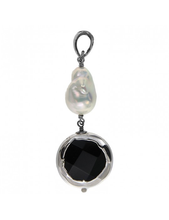 Della Rovere Pendant - 925% Silver - Baroque Pearl-Black Onyx-CIM076