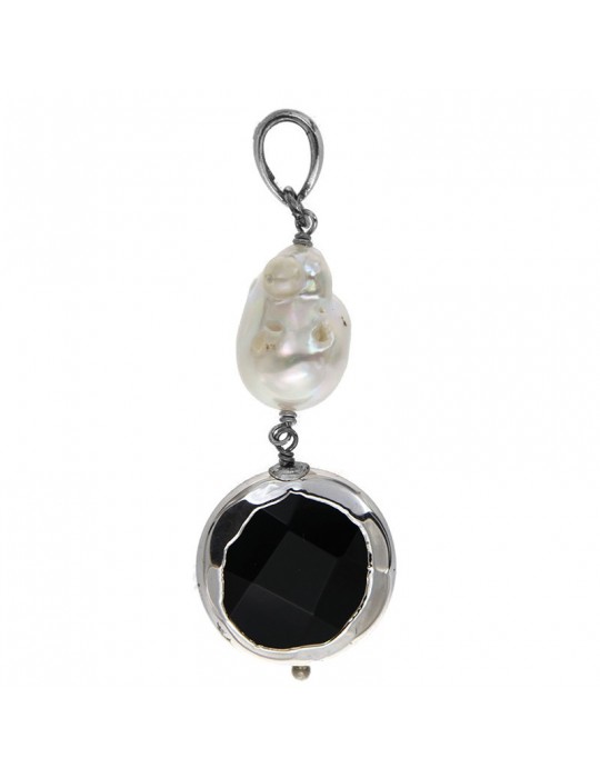 Ciondolo Della Rovere - Argento 925% - Perla Barocca-Onice Nero-CIM076