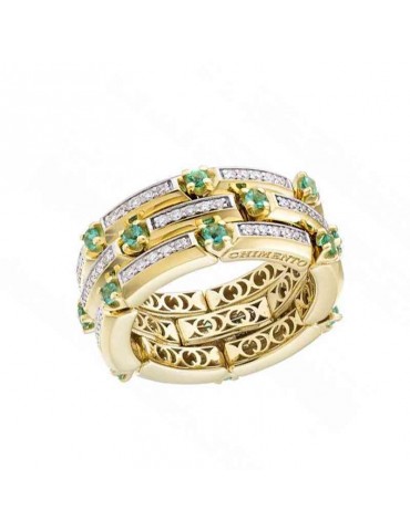 Chimento Ring - X-Tend Chocolat in 18k Yellow Gold with Natural Diamonds and Emeralds 0.72 ct - 0