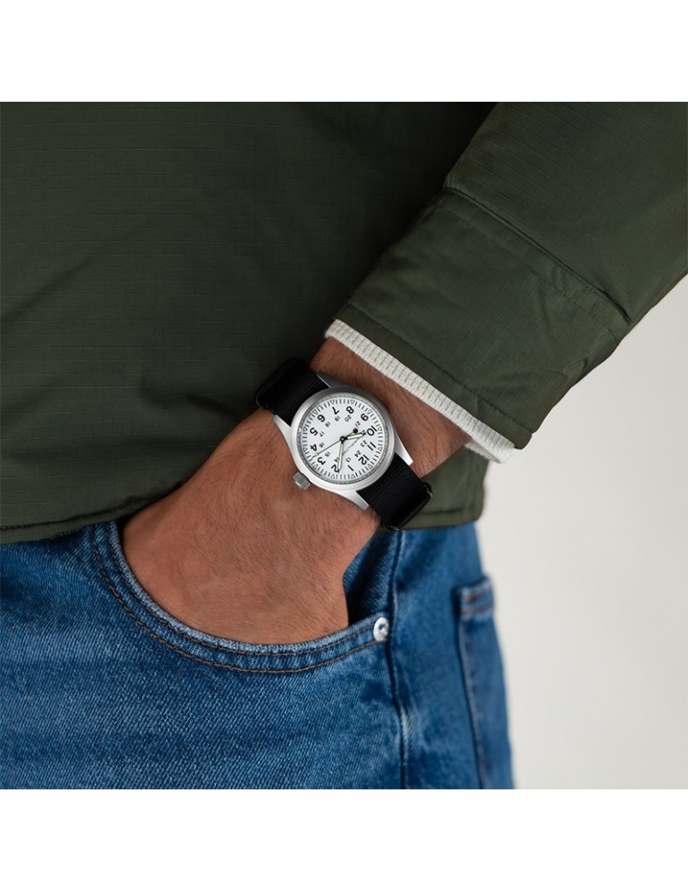 Hamilton Men's Watch - Khaki Field Mechanical 38mm White Black - NATO Strap - 0