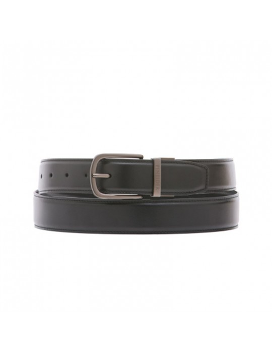 Cintura Pineider Uomo - Daily 23 Reversibile in Pelle Nera-Marrone con Fibbia a Ferro di Cavallo - 0