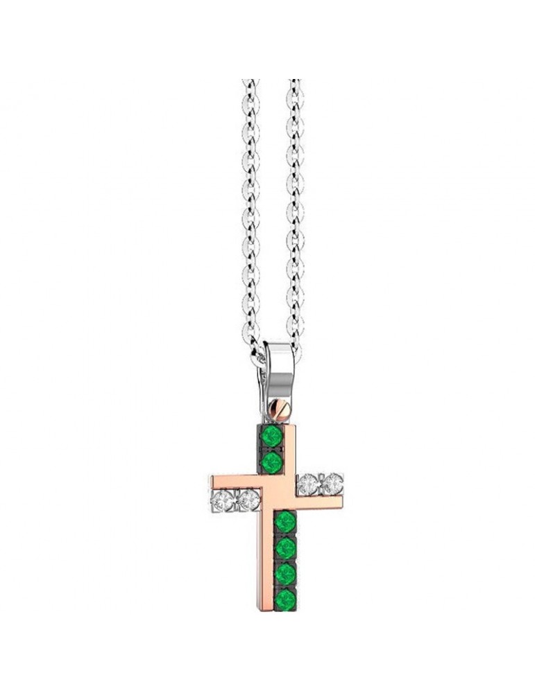 Collana Zancan-Insigna Gold-Oro Bianco 18 kt-Croce-Smeraldi-UC034RB-S