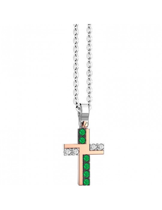 Collana Zancan-Insigna Gold-Oro Bianco 18 kt-Croce-Smeraldi-UC034RB-S