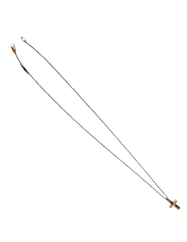 Collana Zancan-Insigna Gold-Oro Bianco 18 kt-Croce-Smeraldi-UC034RB-S