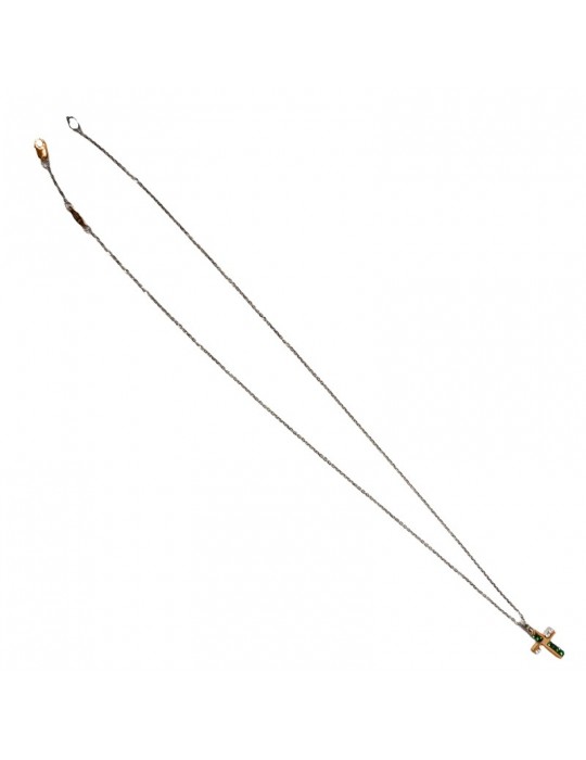 Collana Zancan-Insigna Gold-Oro Bianco 18 kt-Croce-Smeraldi-UC034RB-S
