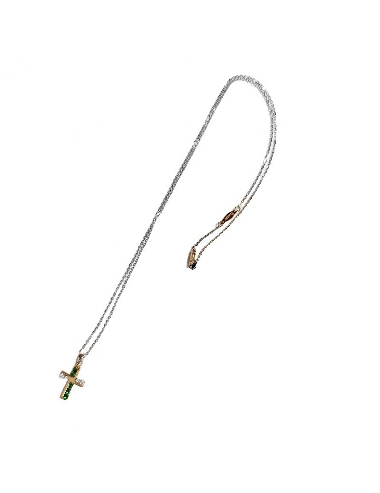 Collana Zancan-Insigna Gold-Oro Bianco 18 kt-Croce-Smeraldi-UC034RB-S