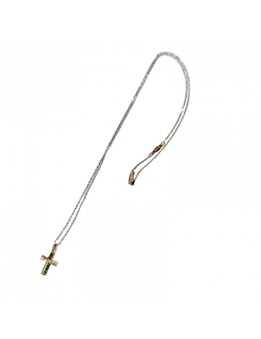 Collana Zancan-Insigna Gold-Oro Bianco 18 kt-Croce-Smeraldi-UC034RB-S
