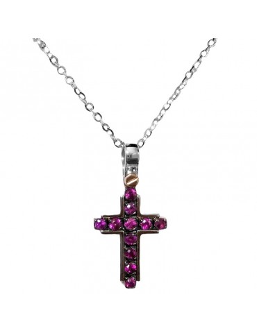 Collana Zancan-Insigna-Gold-Oro Bianco 18 kt-Croce e Rubini-UC031BR-R