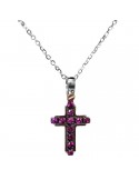 Collana Zancan-Insigna-Gold-Oro Bianco 18 kt-Croce e Rubini-UC031BR-R