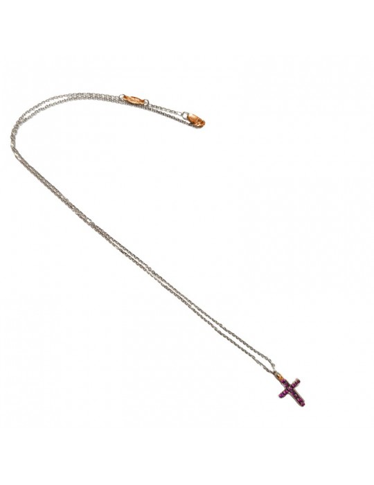 Collana Zancan-Insigna-Gold-Oro Bianco 18 kt-Croce e Rubini-UC031BR-R