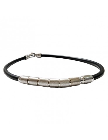 Bracciale Zancan -in Silicone Nero-Elementi Satinati-Oro Bianco-BC009B