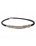Zancan Bracelet - in Black Silicone - Satin Finished Elements - White Gold - BC009B