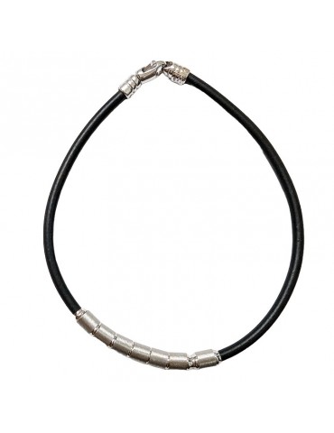 Bracciale Zancan -in Silicone Nero-Elementi Satinati-Oro Bianco-BC009B 2