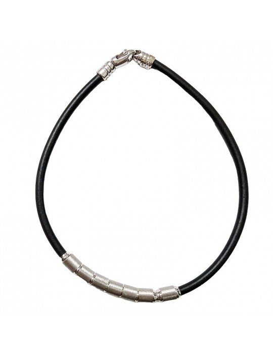Zancan Bracelet - in Black Silicone - Satin Finished Elements - White Gold - BC009B
