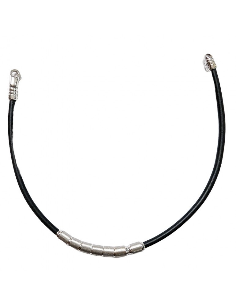 Zancan Bracelet - in Black Silicone - Satin Finished Elements - White Gold - BC009B