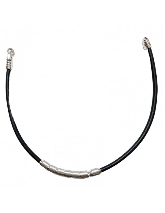 Zancan Bracelet - in Black Silicone - Satin Finished Elements - White Gold - BC009B